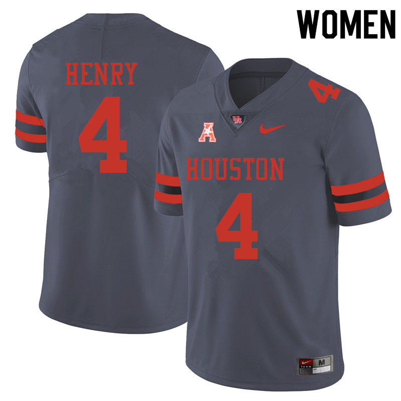 Women #4 Ta'Zhawn Henry Houston Cougars College Football Jerseys Sale-Gray